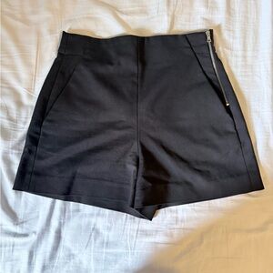 Zara Black High-Waist Tailored Shorts with Side Zip